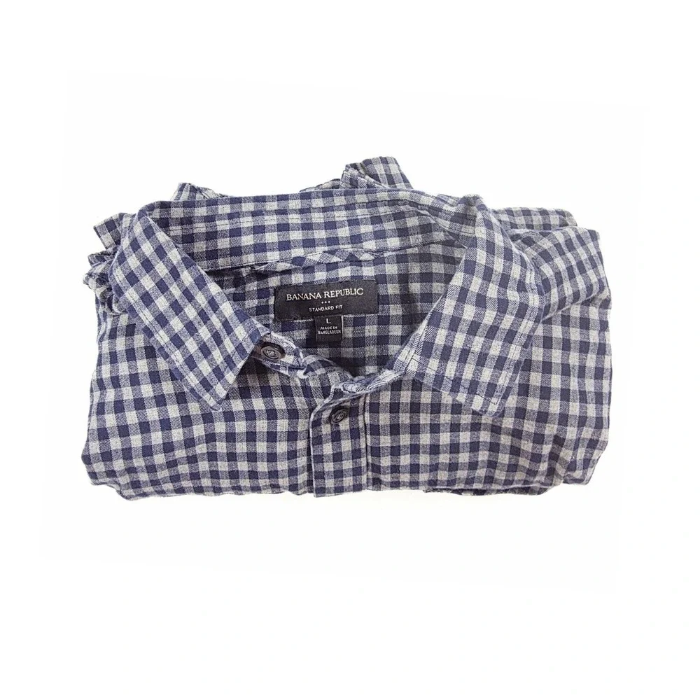 Banana Republic Standard Fit‎ Blue Gingham Chest Pocket L/S Shirt Men's Size L